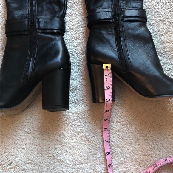 Knee high black leather boots with block heel - Picture 4 of 8